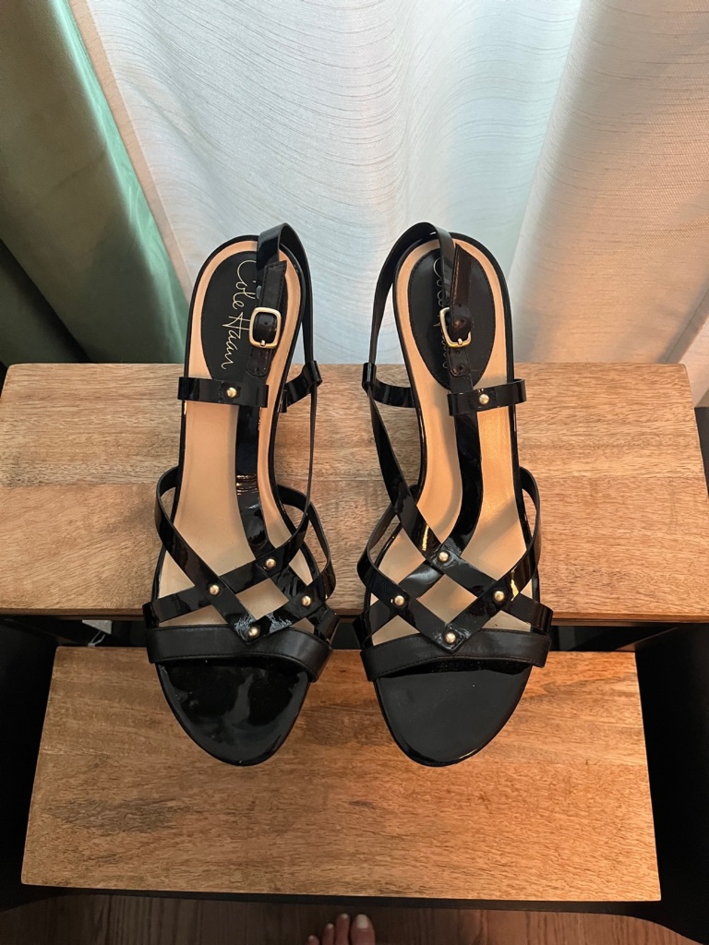 Cole Haan Black Studded Strappy Slingback Heels